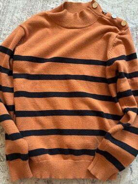 Kirundo Striped Rust and Black Button-Shoulder Sweater Mock Tneck M